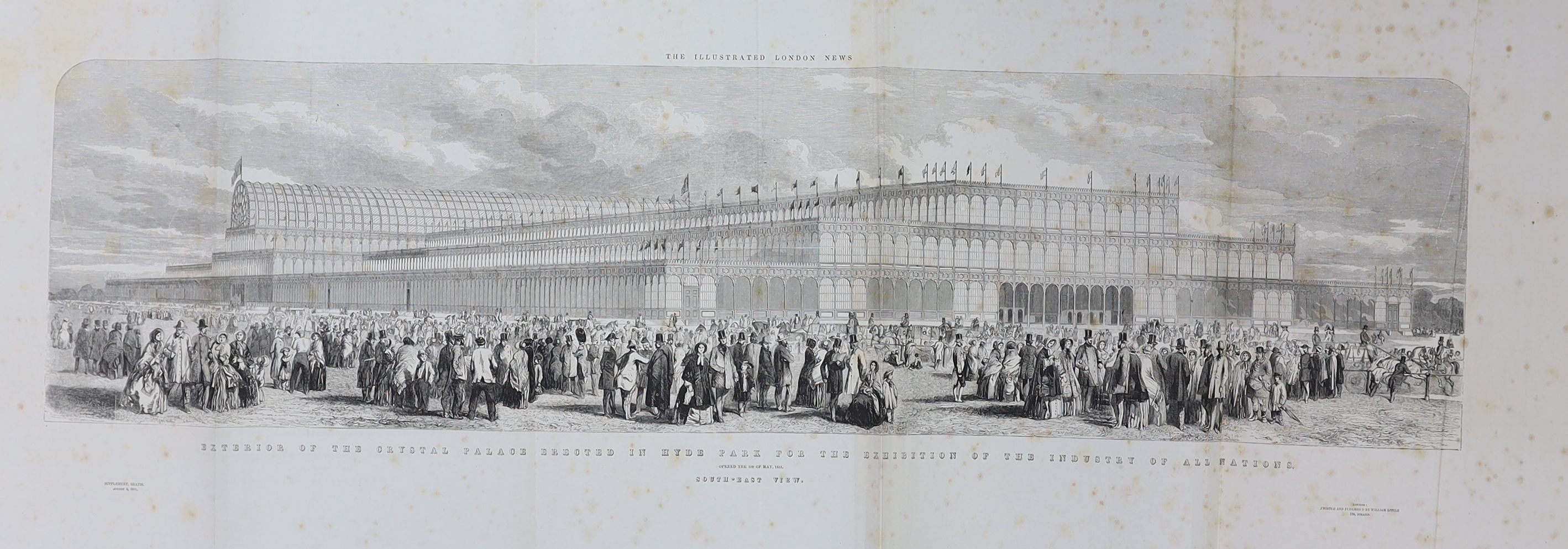 The Illustrated London News, vols 18-21, (Jan. - June, 1851, and July - Dec. 1852) bound in 2, folio, publisher’s cloth gilt, contents include The Great Exhibition at Crystal Palace, London, 1851-52